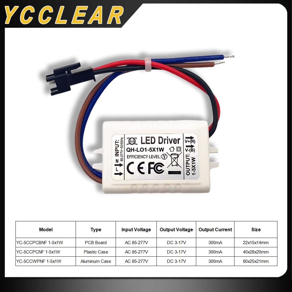 YCCLEAR 스트로보 절연 없음 1-5x1 시리즈 1W2W3W4W5W300mA 전구 촛불 램프 내장 정전류 LED 드라이브 전원